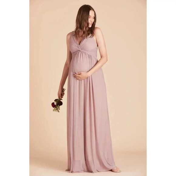 NWT Birdy Grey Lianna Maxi Dress Twisted V-Neck Empire Waist Mesh Mauve Size XS - Picture 2 of 12
